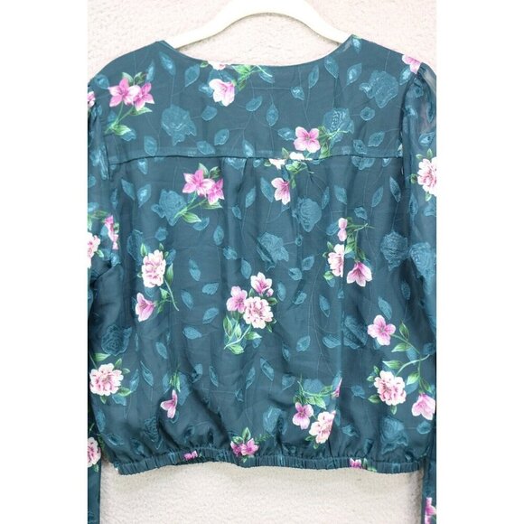 Mi Ami Long Sheer Puff Sleeve Cropped Floral Top-Medium-Elastic Waist-BOHO - Picture 10 of 11
